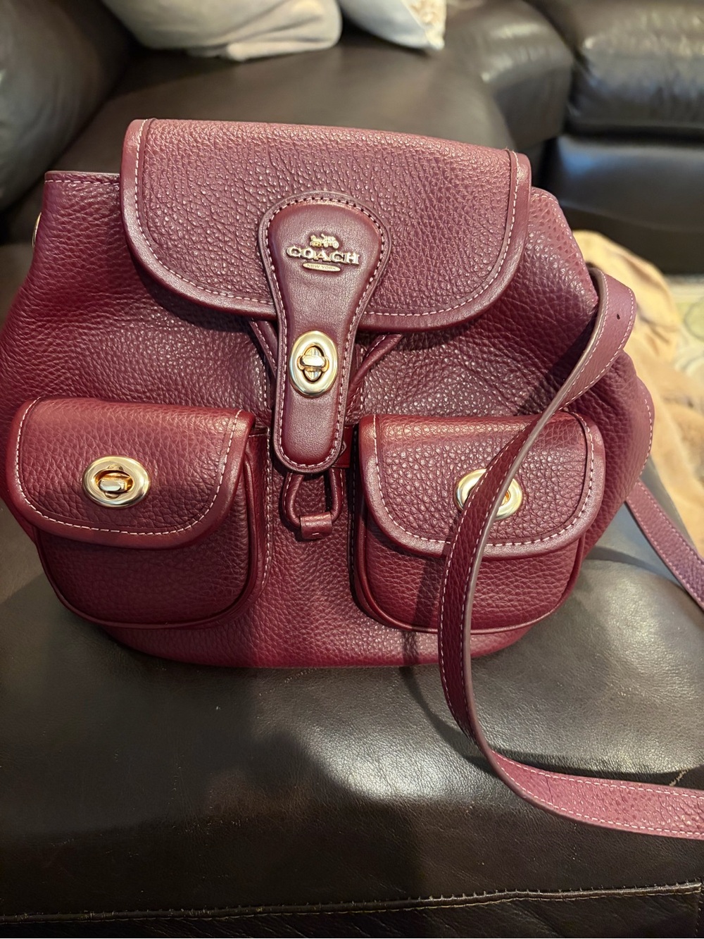 Coach Pebbled Leather Backpack Bag - Burgundy/Maroon